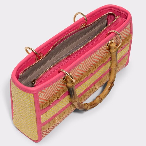 NWT Disco Retro Style Satchel Bag With Removable Crossbody Strap Pink Brown - Picture 5 of 5